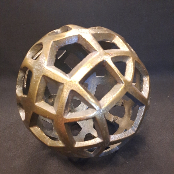 Gold Painted Cast Metal Round Decorative Sphere ~ 19" Circumference - Picture 3 of 4